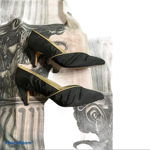 Vintage Harvé Benard black with gold trim Grosgrain Pumps size 7.5 NWOT - Picture 4 of 7